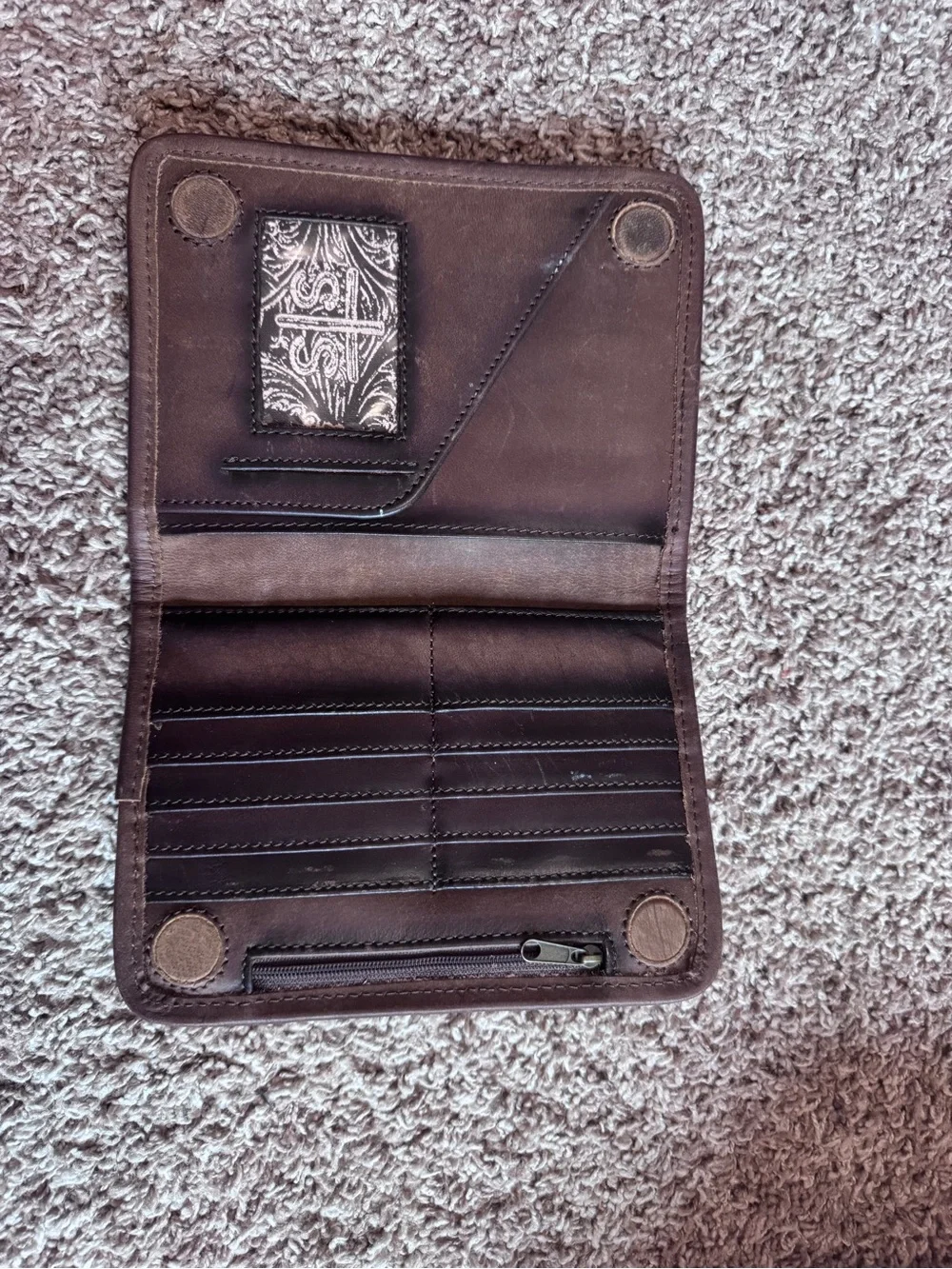 STS Ranchwear Navy and Mauve Southwestern Zip Wallet